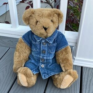 Vermont Teddy Bear Company Stuffed Teddy Bear Girl in Denim Dress